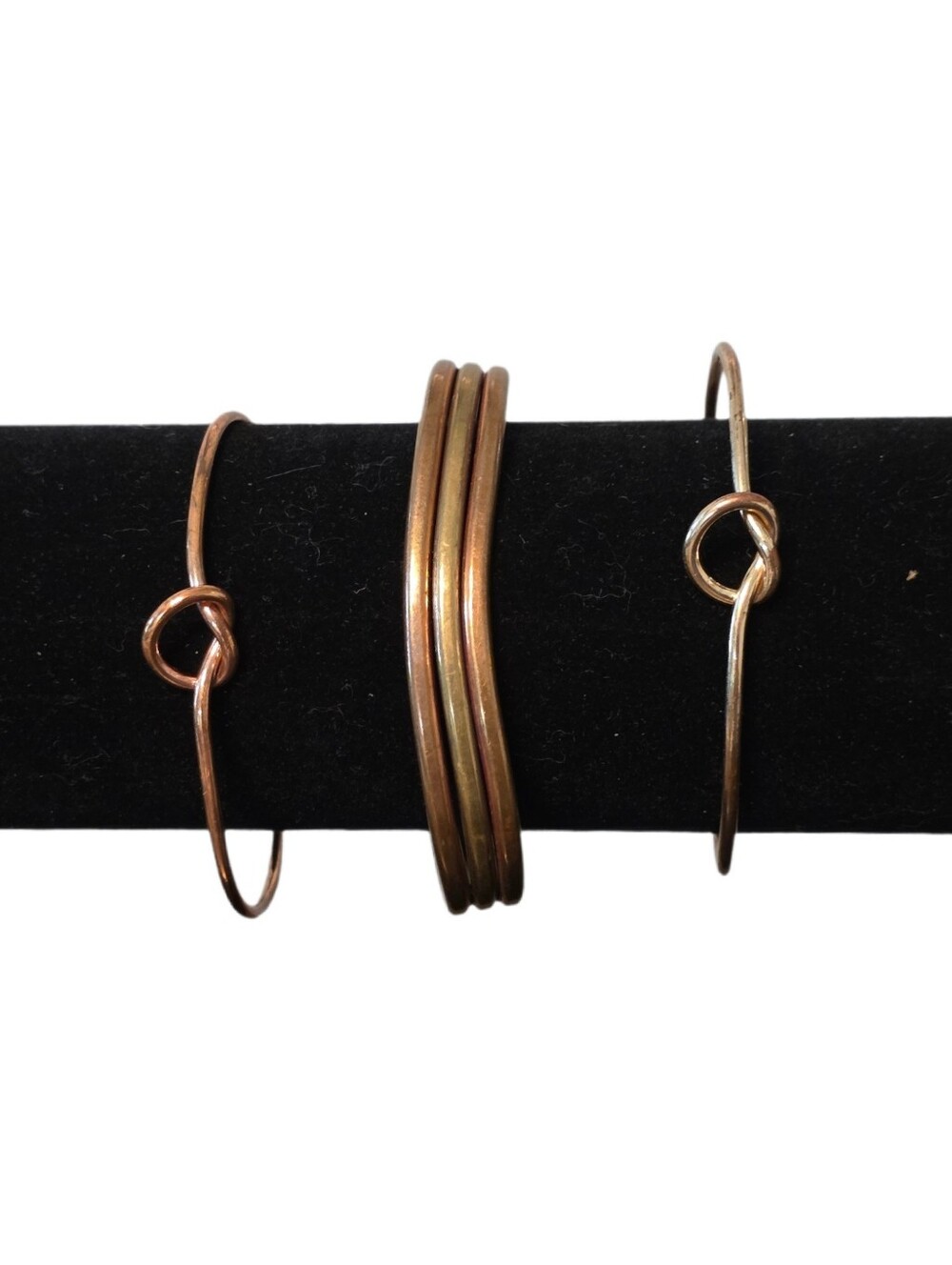 Knot and Cuff Bracelets - Set of 3 - Antique Copper/Gold